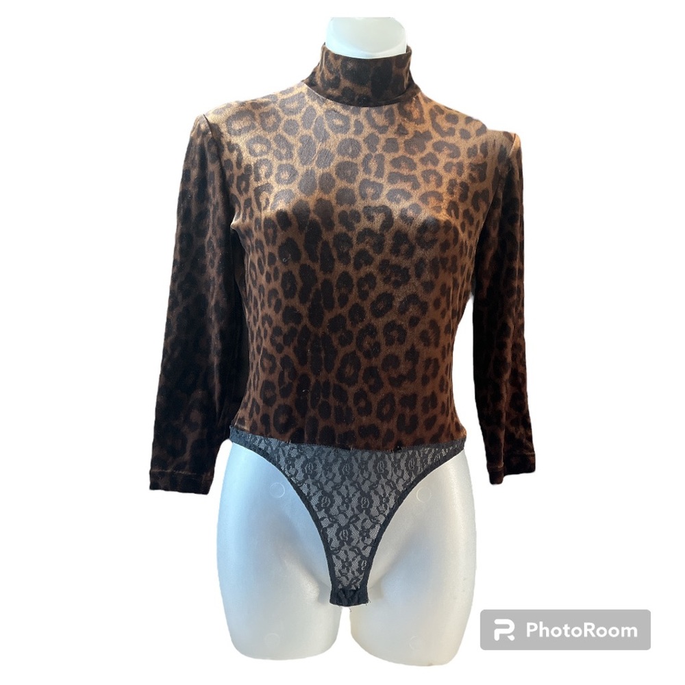 Cache Vintage Leopard Print Velvet And Lace Bodys… - image 1